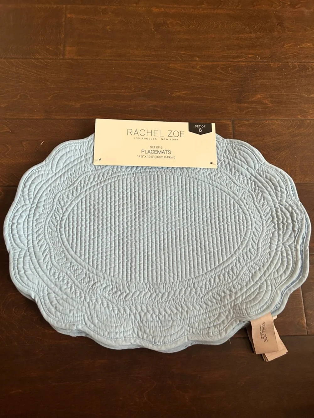Rachel Zoe Set Of 6 Scalloped Edged  Quilted Placemats New Blue Oval